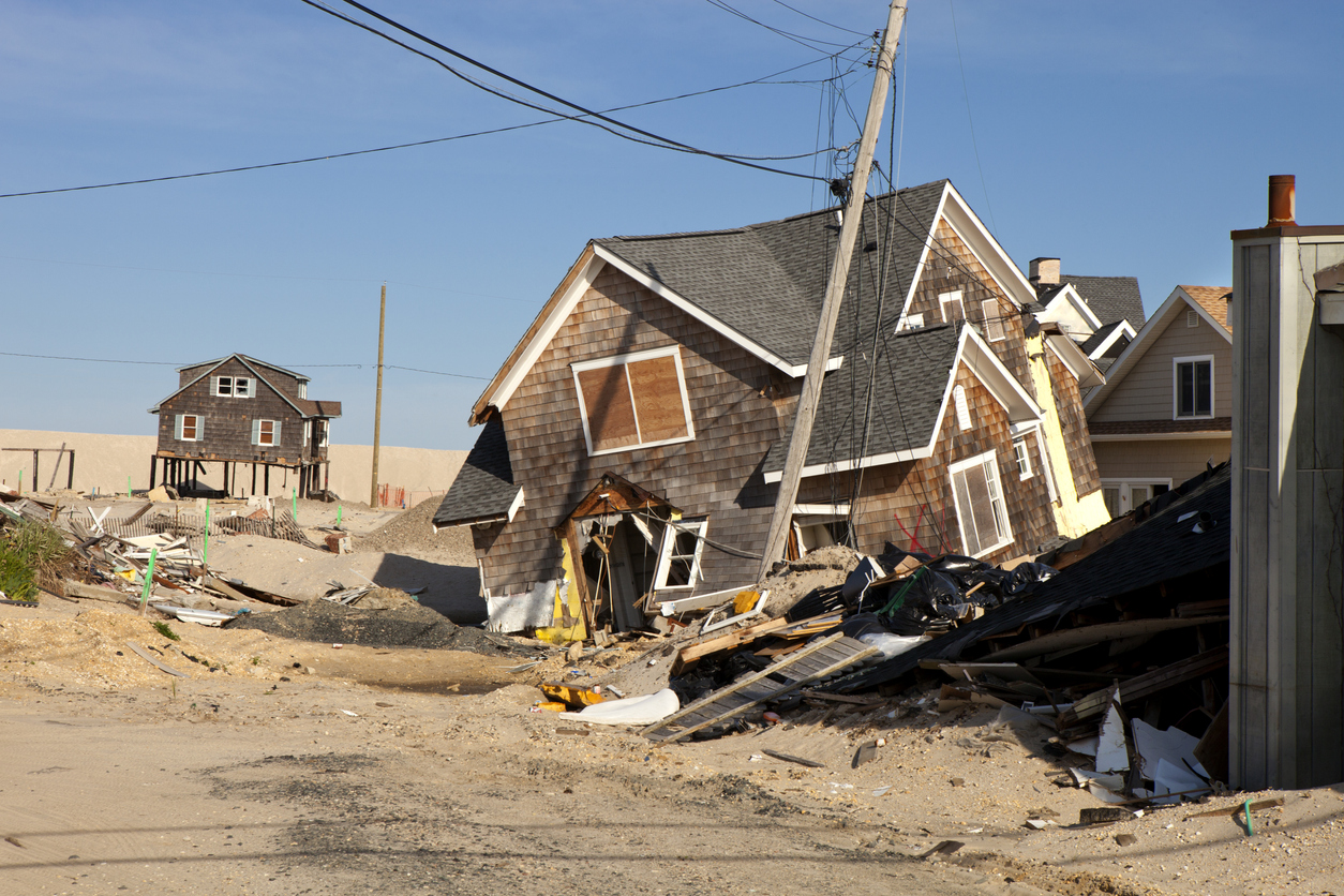 Homes damaged by a hurricane Sandy